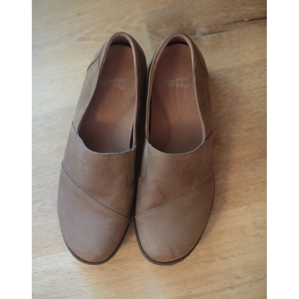 Dansko Womens Taupe Leather Slip On Loafers Comfort Wedge Shoes Size 40